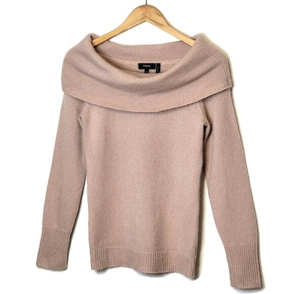 Theory Off The Shoulder Long Sleeve Light Pink Wool Blend Pullover Sweater Small - Picture 7 of 14